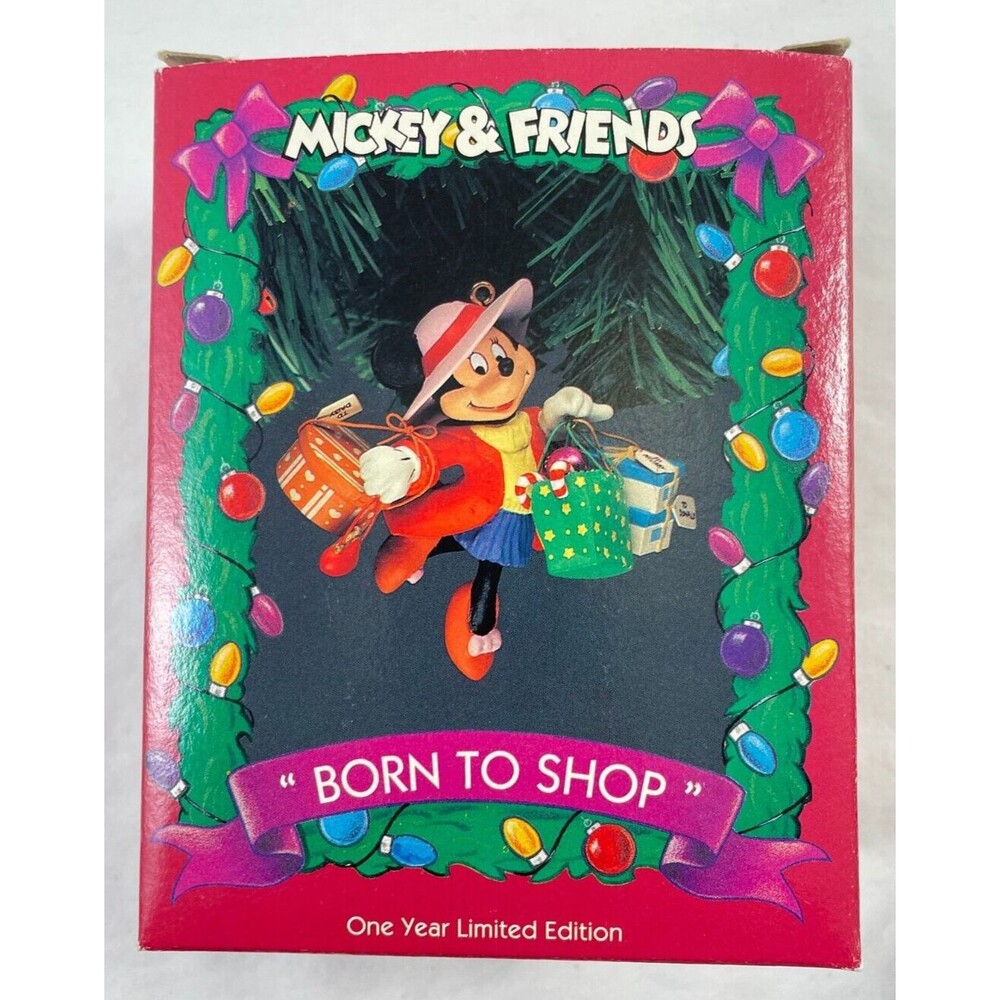 Enesco Disney Mickey & Friends Minnie Born To Shop Christmas Ornament VTG NOS